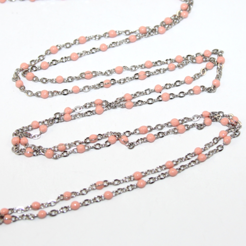 2mm x 3mm 304 Stainless Steel Cable Chain with an Enamel Ball - Pink - sold in 10cm increments