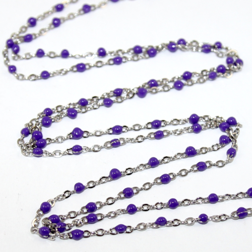 2mm x 3mm 304 Stainless Steel Cable Chain with an Enamel Ball - Purple - sold in 10cm increments