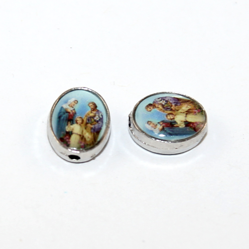 8mm x 10mm Medal Bead - Holy Family - Platinum