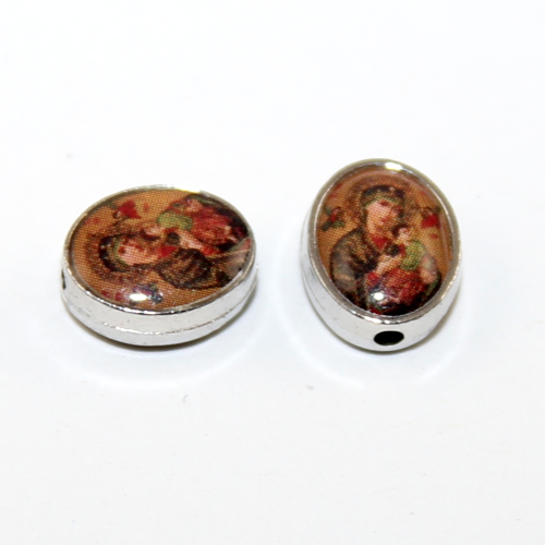 8mm x 10mm Medal Bead - Mary & Jesus - Platinum