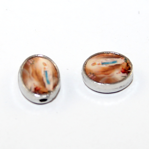 8mm x 10mm Medal Bead - Mary - Platinum