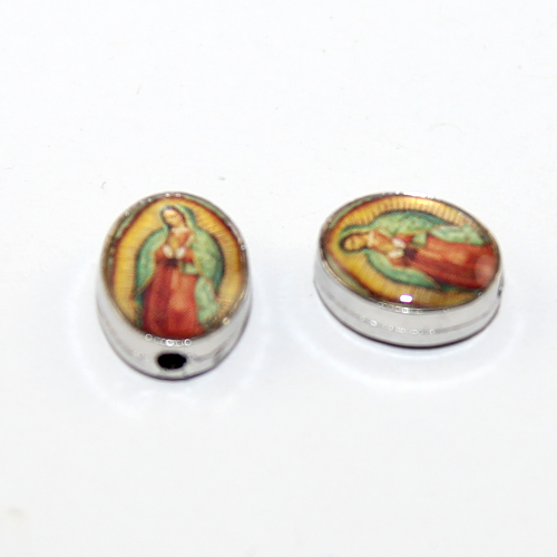 8mm x 10mm Medal Bead - The Virgin of Guadalupe - Platinum
