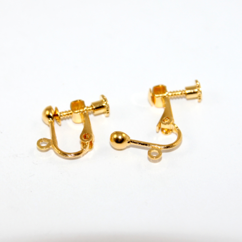 Dome with Drop Screw on Earring - Pair - Bright Gold