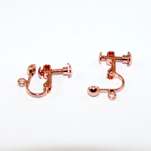 Dome with Drop Screw on Earring - Pair - Rose Gold