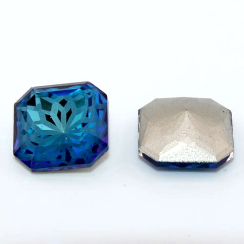 14mm Bermuda Blue - 4675 Square Octagon - Lotus Etch - Rounded Back - Pack of 2
