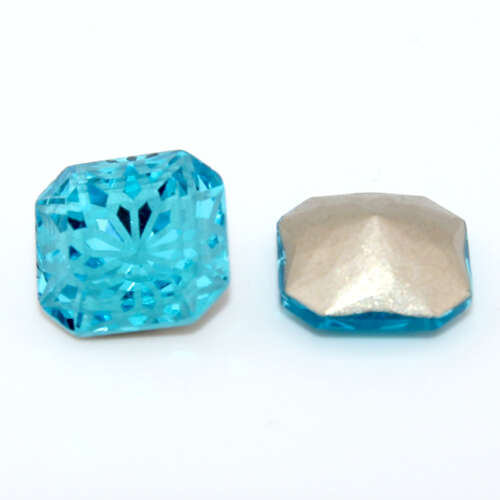 14mm Aquamarine - 4675 Square Octagon - Lotus Etch - Rounded Back - Pack of 2