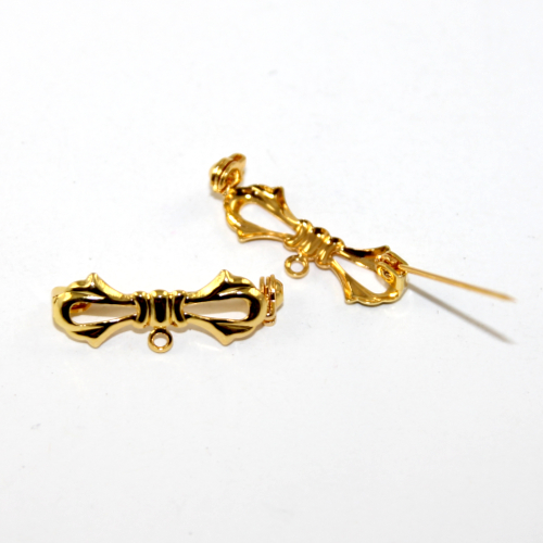 Bow with Drop Brooch Setting - Bright Gold