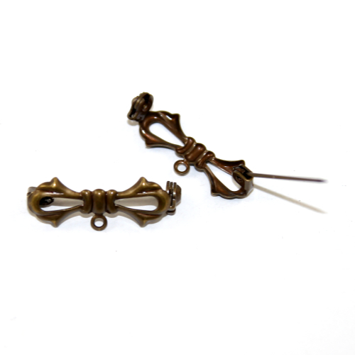 Bow with Drop Brooch Setting - Antique Bronze