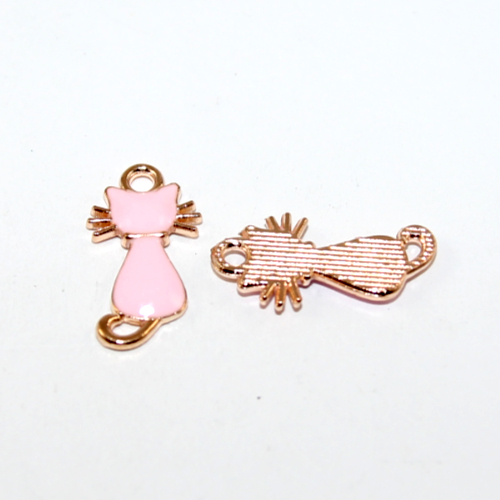 12mm x 22mm Enamel Cat Charm - Pink and Pale Gold - 2 Piece Pack
