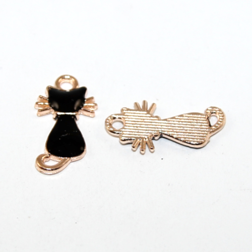 12mm x 22mm Enamel Cat Charm - Black and Pale Gold - 2 Piece Pack