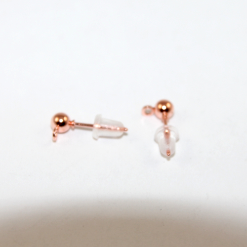 4mm Ball Post with Drop - with Front Facing Loop and rubber backs - Pair  - Rose Gold