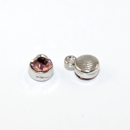 6mm Faceted Glass Birthstone Charm - Light Amethyst - February - Platinum - 2 Pieces
