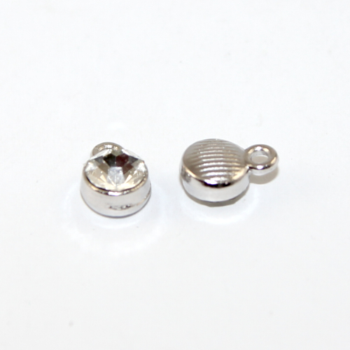 6mm Faceted Glass Birthstone Charm - Crystal - April - Platinum - 2 Pieces
