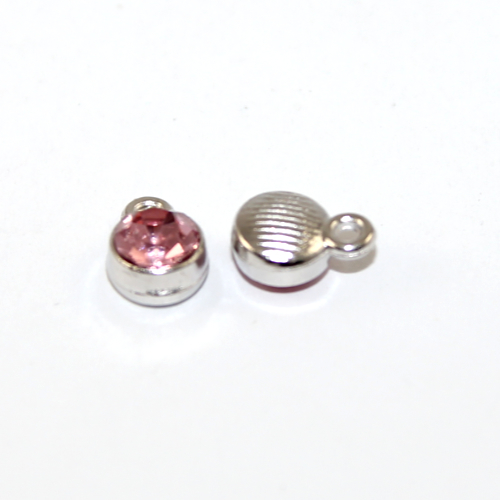6mm Faceted Glass Birthstone Charm - Light Rose- June - Platinum - 2 Pieces