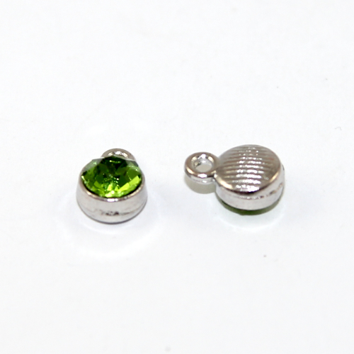 6mm Faceted Glass Birthstone Charm - Peridot - August - Platinum - 2 Pieces