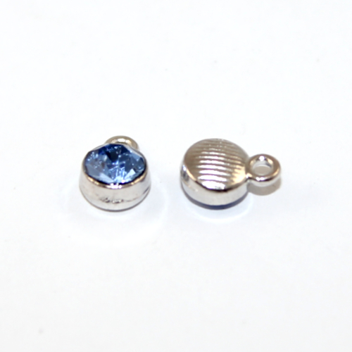 6mm Faceted Glass Birthstone Charm - Light Sapphire - December - Platinum - 2 Pieces