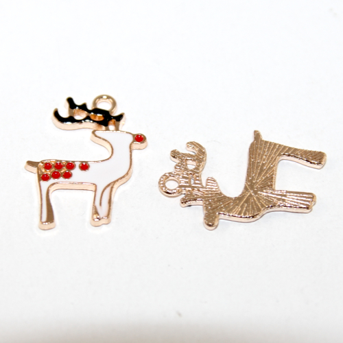 Reindeer Enamel Charm - 2 Pieces - Pale Gold
