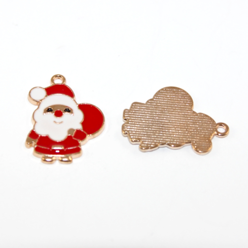 Santa Claus Enamel Charm - 2 Pieces - Pale Gold