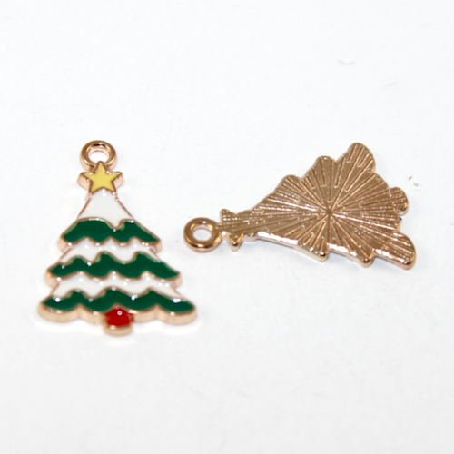 Stripy Christmas Tree Enamel Charm - 2 Pieces - Pale Gold