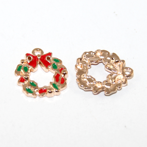 Wreath Enamel Charm - 2 Pieces - Pale Gold