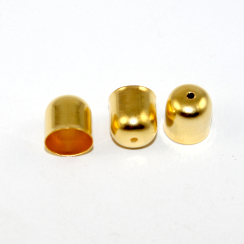 10mm x 11mm Glue in Cord End with Hole - Bright Gold