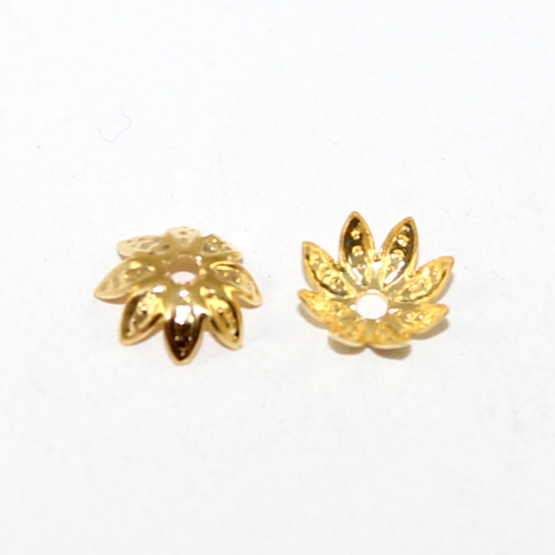 8mm Bright Gold Lotus Flower Bead Cap - Pack of 10