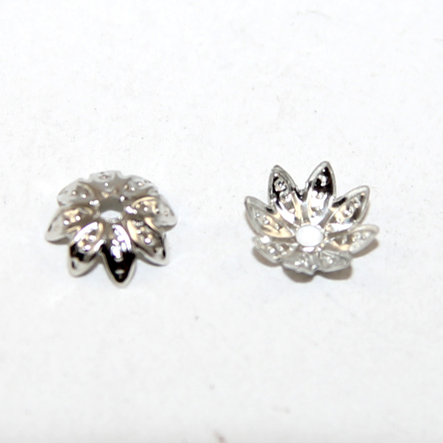 8mm Platinum Lotus Flower Bead Cap - Pack of 10