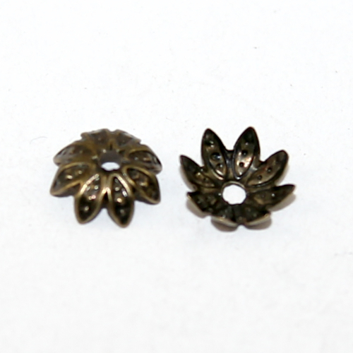 8mm Antique Bronze Lotus Flower Bead Cap - Pack of 10