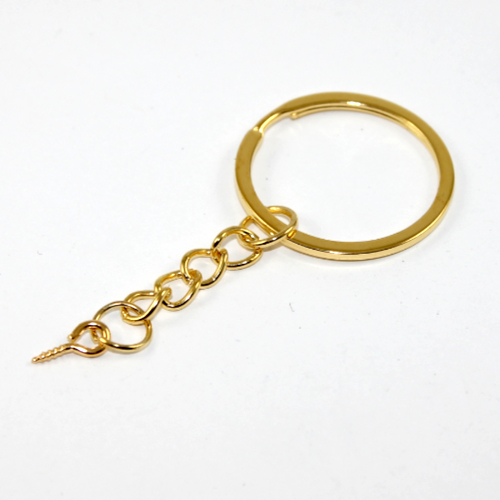 30mm Split Key Ring with a 30mm Chain and 10mm Screw Eye Pin  - Bright Gold