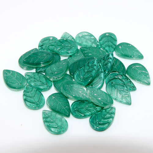 11mm x 18mm Green Glass Leaf Bead - 10 Piece Bag