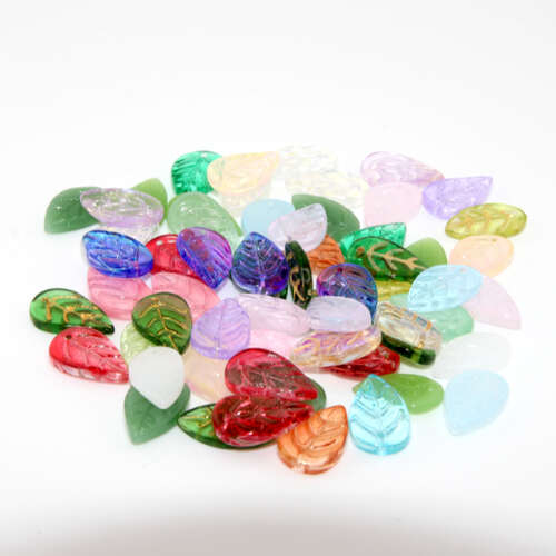 11mm x 18mm Mixed Glass Leaf Bead - 10 Piece Bag