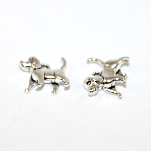 15mm x 14mm x 5mm Dog Charm - 2 Pieces - Platinum
