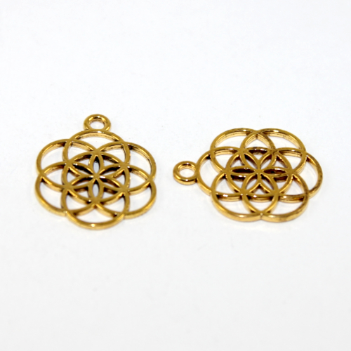 25mm x 20mm Carved Flower Charm - 2 Pieces - Antique Gold