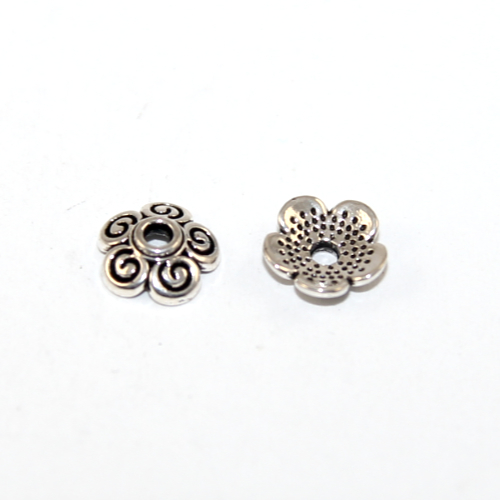8mm Five Petal Scroll Bead Cap - Platinum - 10 Piece Bag