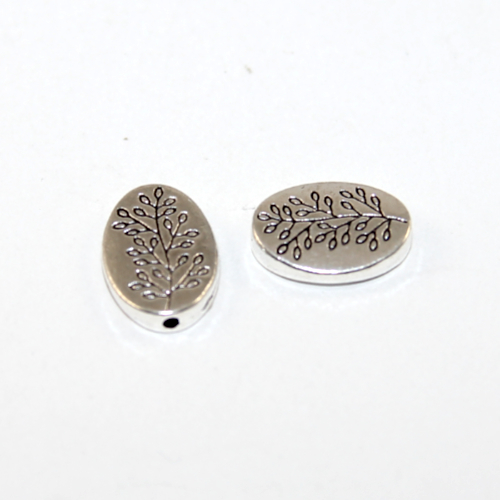 14mm x 10mm Branch Etched Oval Bead - 2 Pieces - Platinum