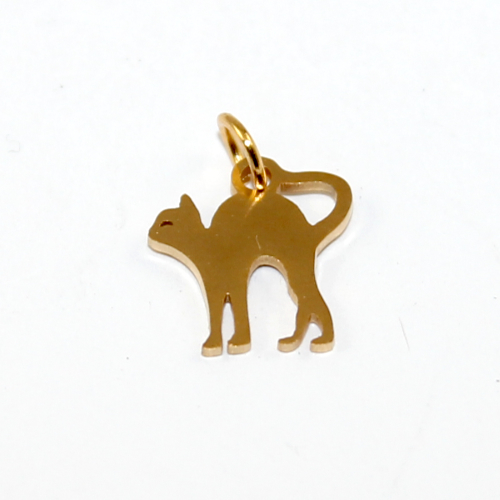 Pussy Cat Charm - 304 Stainless Steel - Bright Gold