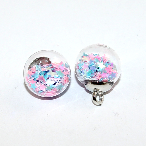 15mm Floating Star Sequin Ball Charm - Rainbow - 2 Pieces