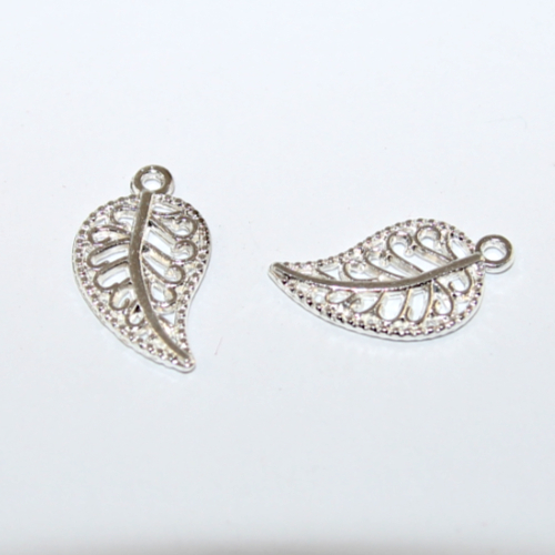 17mm x 9mm Carved Leaf Charm - Silver - 2 Pieces