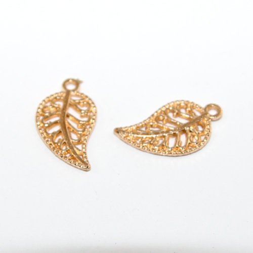 17mm x 9mm Carved Leaf Charm - Pale Gold - 2 Pieces