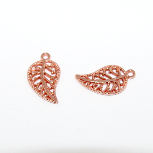 17mm x 9mm Carved Leaf Charm - Rose Gold - 2 Pieces