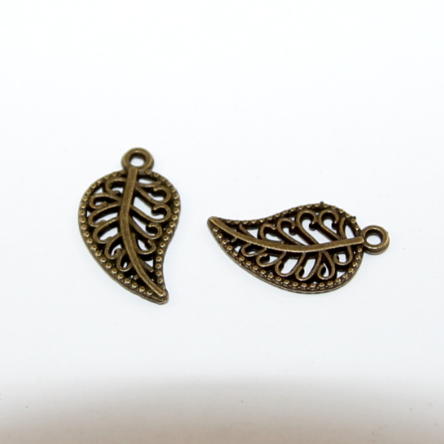 17mm x 9mm Carved Leaf Charm - Antique Bronze - 2 Pieces