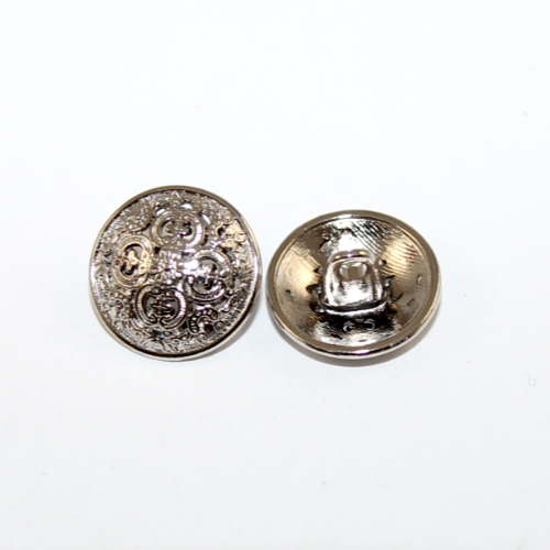 15mm Retro Carved Button with Shank - Platinum - 2 Piece Pack