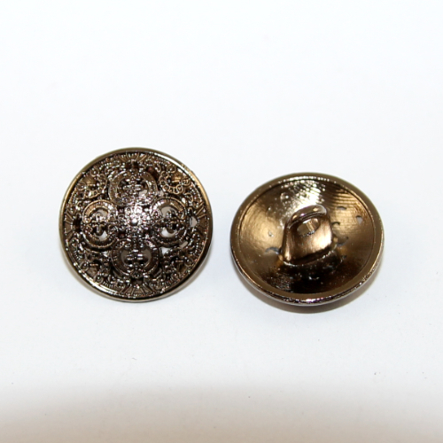 15mm Retro Carved Button with Shank - Antique Bronze - 2 Piece Pack