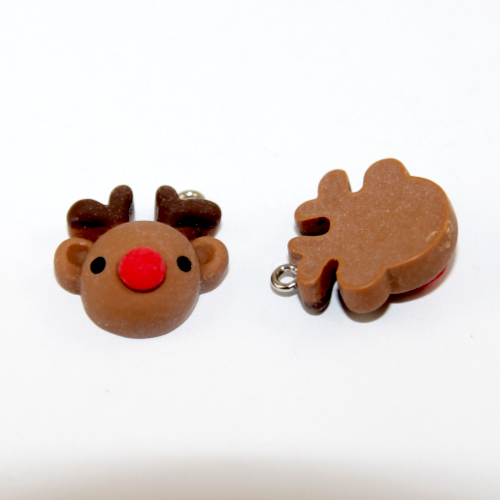 21mm x 19mm Red Nose Reindeer - Resin - 2 Pieces