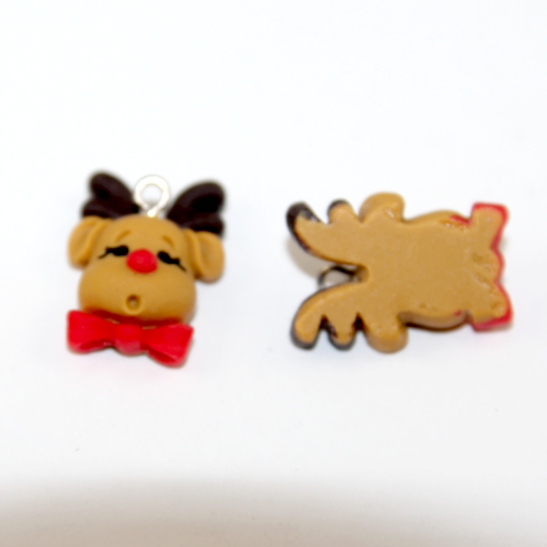 16mm x 23mm Red Nose Reindeer - Resin - 2 Pieces