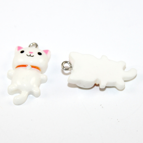 White Cat Charm - Resin - 2 Pieces