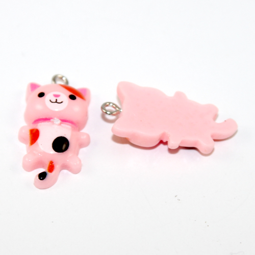 Pink Cat Charm - Resin - 2 Pieces