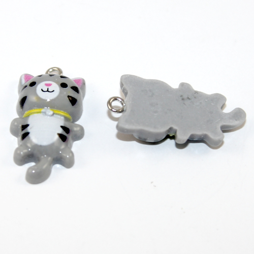 Grey Cat Charm - Resin - 2 Pieces