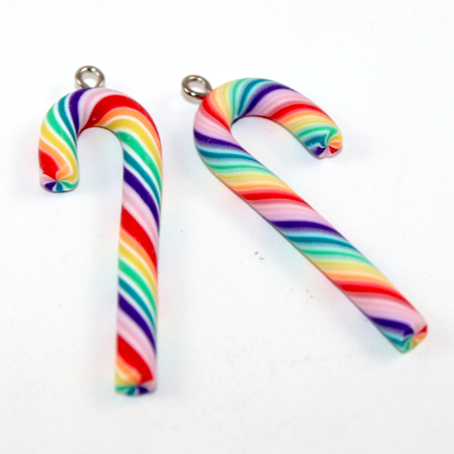 Rainbow & White Stripe Candy Cane Charm