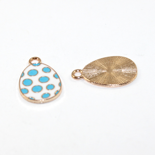 14mm x 22mm Blue Spot Easter Egg Charm - Pale Gold - 2 Pieces